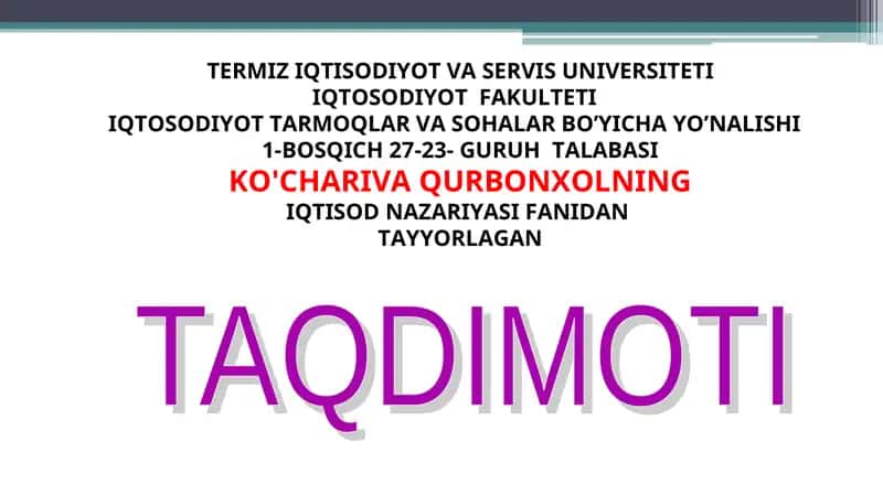IQTISODIYOT TARMOQLAR VA SOHALAR