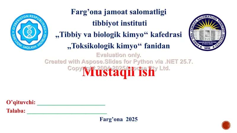 3. Yallig'lanishga qarshi steroid bo'lmagan dorilar. Toksikologik ahamiyati, izolyatsiyasi, sifat va miqdoriy tahlili. Taqdimot 12 bet.