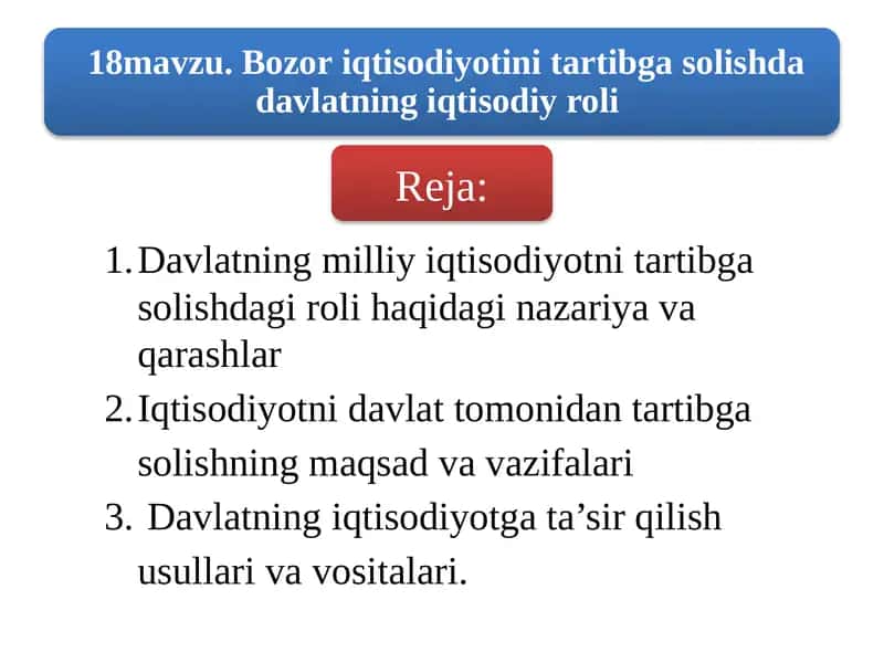 Davlatning Milliy Iqtisodiyotni Tartibga Solishdagi Roli