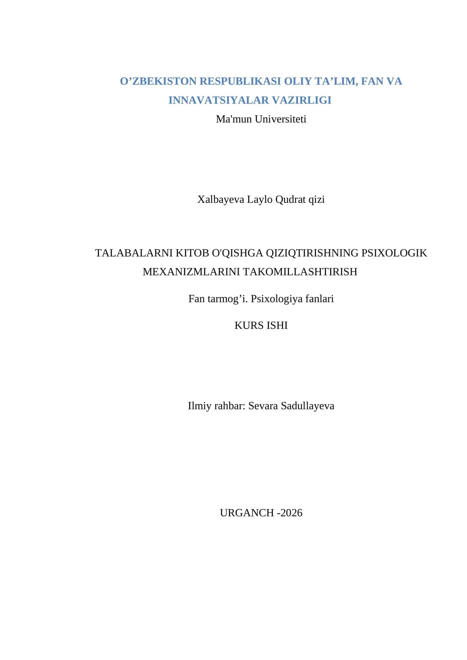 Ta'lim muassasida psixologning targ'ibot-tashviqot faoliyatini yoʻlga qoʻyish