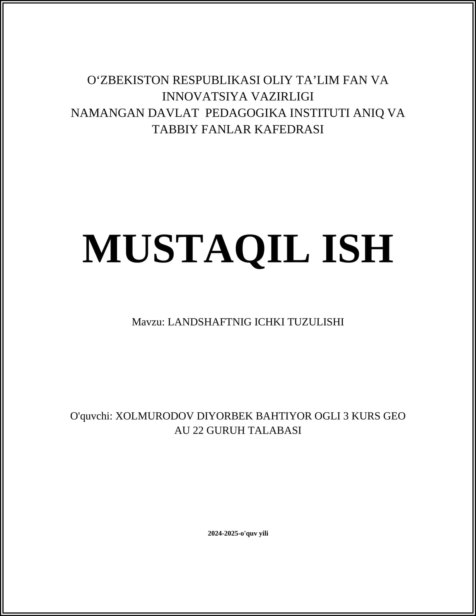 LANDSHAFTNIG ICHKI TUZULISHI