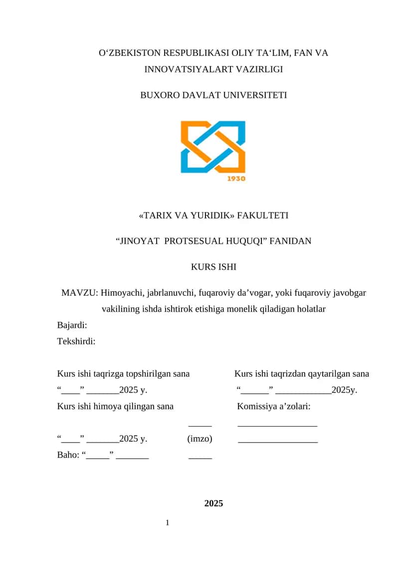 JINOYAT PROTSESUAL HUQUQI - KURS ISHI