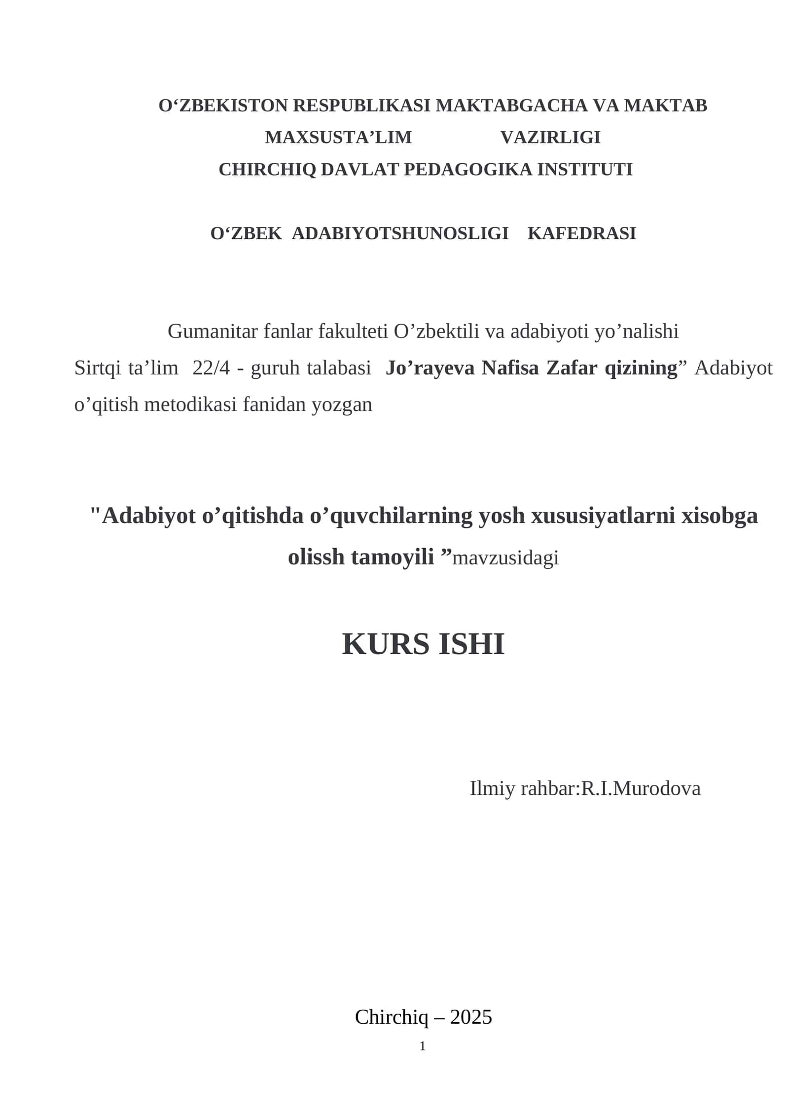 Adabiyot o’qitish metodikasi