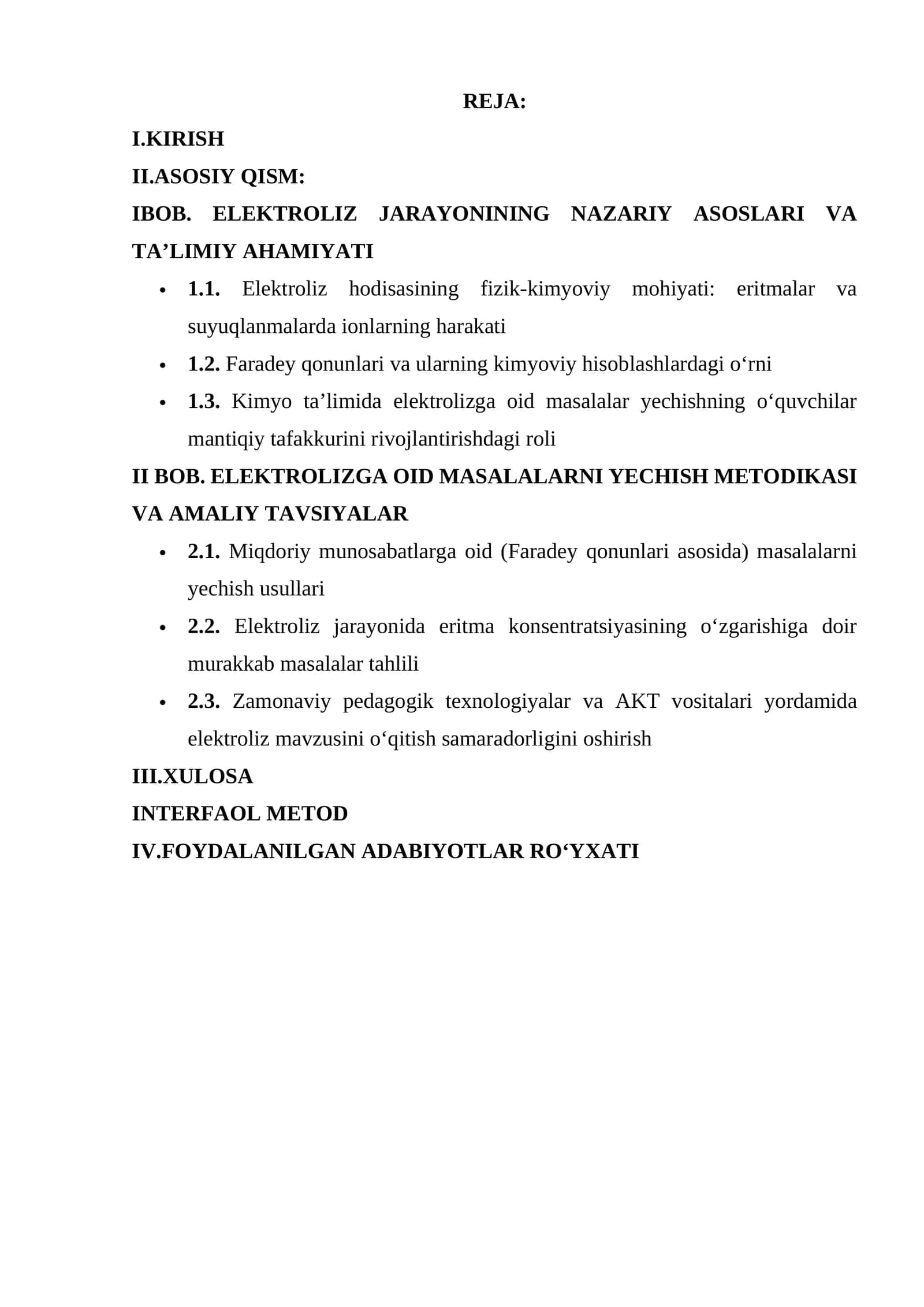 ELEKTROLIZ JARAYONINING NAZARIY ASOSLARI VA TA’LIMIY AHAMIYATI