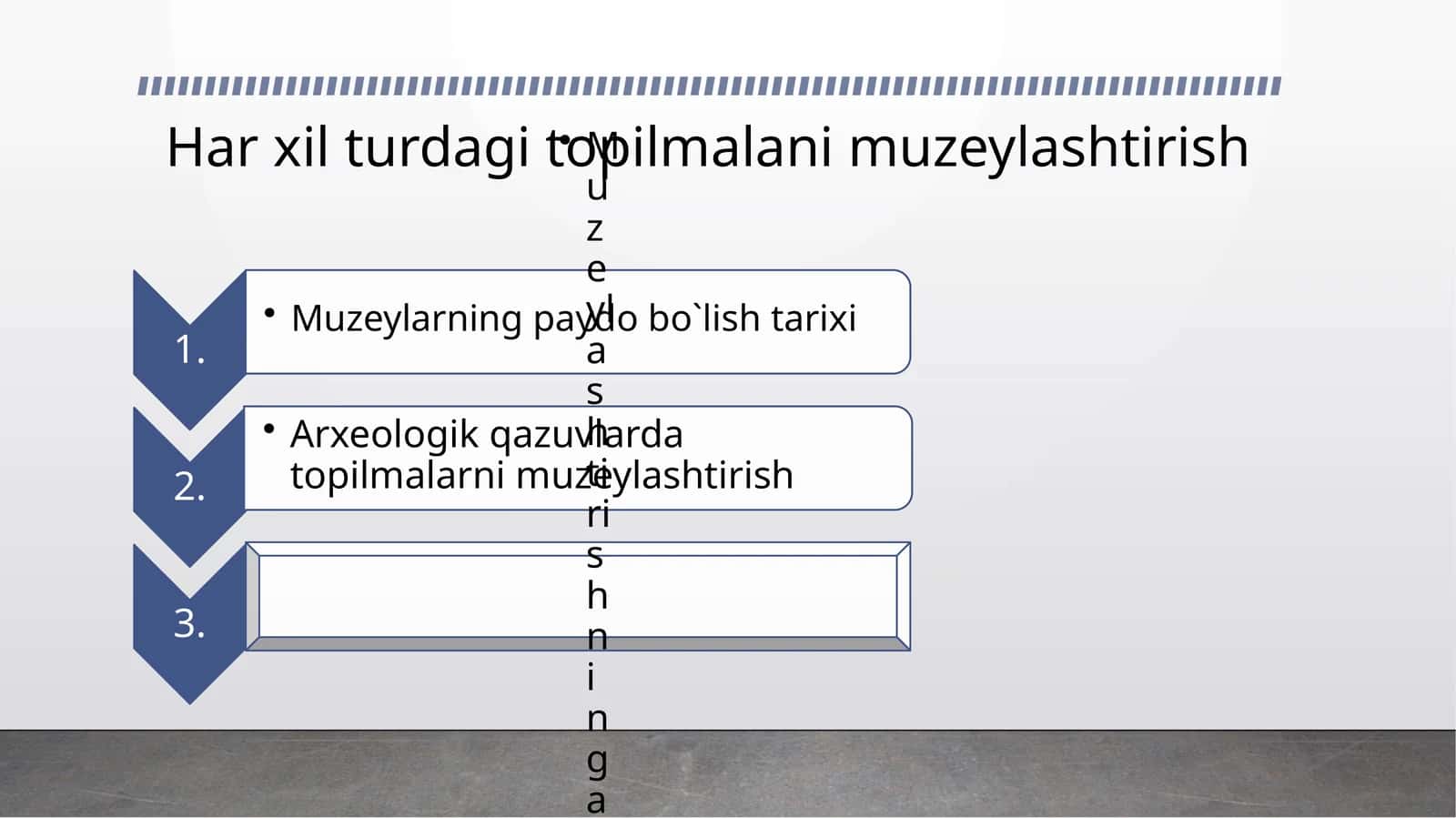 Har xil turdagi topilmalarni muzeylashtirish