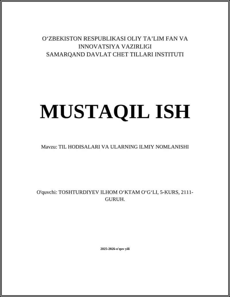 TIL HODISALARI VA ULARNING ILMIY NOMLANISHI