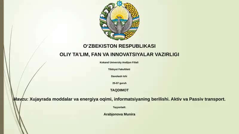 Xujayrada moddalar va energiya oqimi, informatsiyaning berilishi