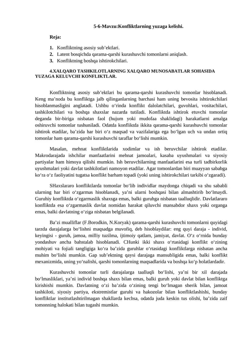 Konfliktlarning yuzaga kelishi
