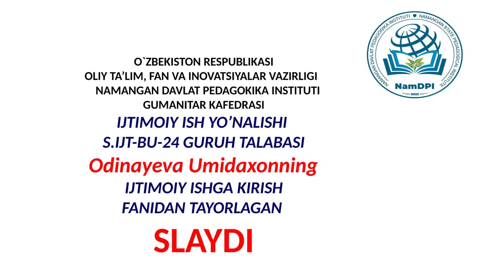 Ijtimoiy Ishga Kirish Slaydi