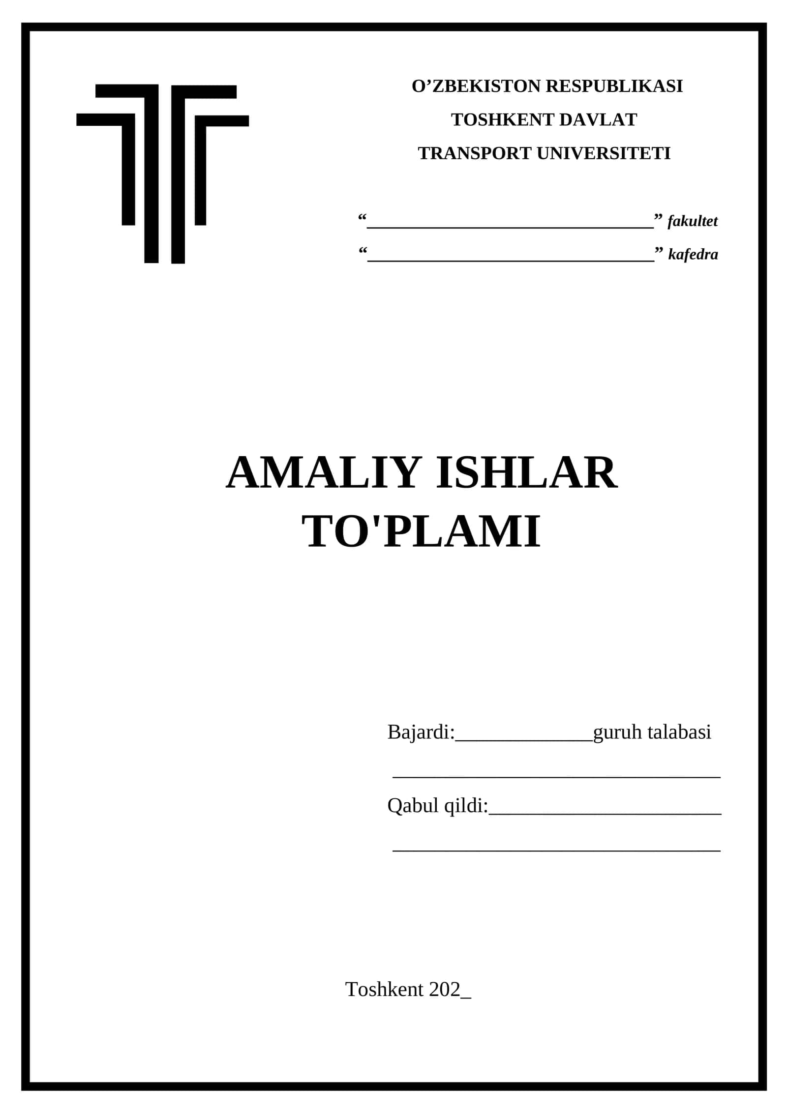 Amaliy ishlar to'plami titul varoq