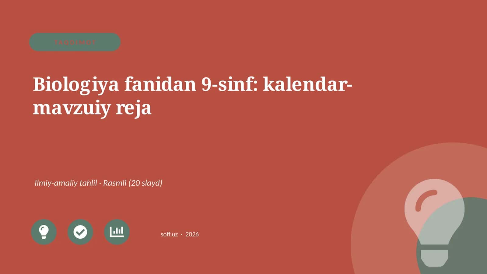 Biologiya fanidan 9-sinf: kalendar-mavzuiy reja