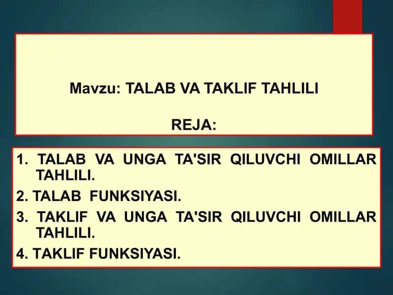 Talab va taklif tahlili