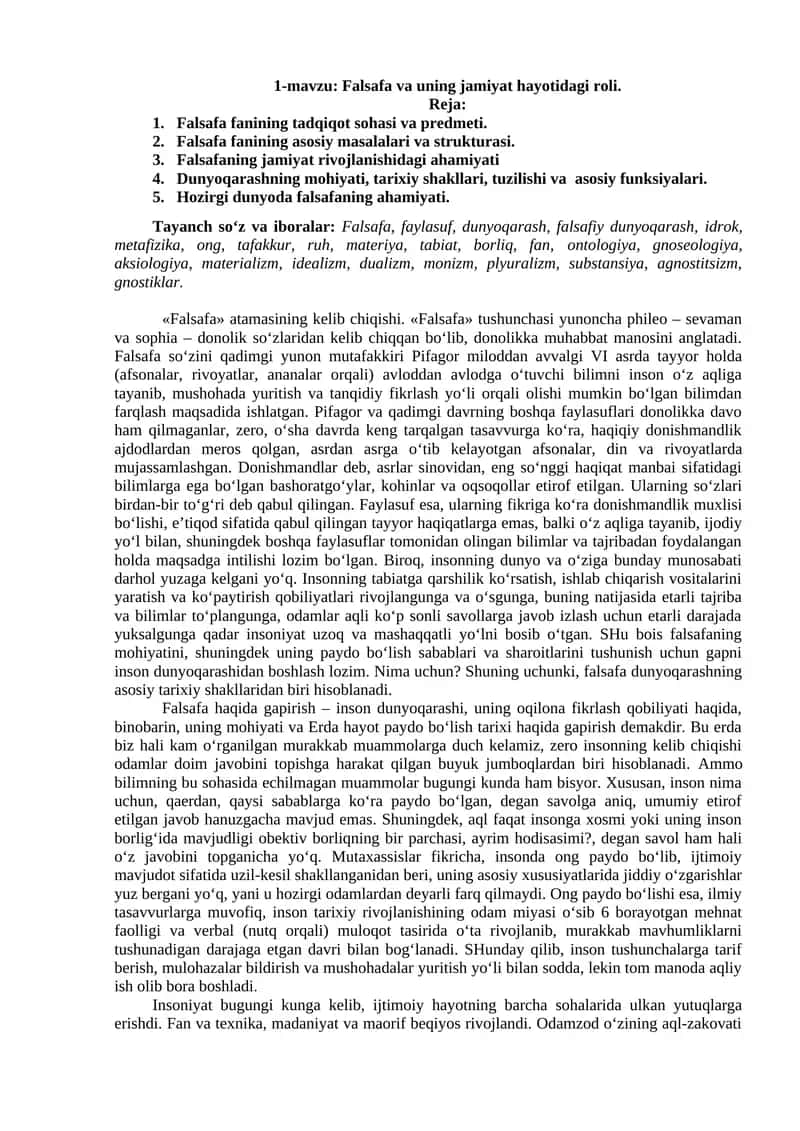 Falsafa va uning jamiyat hayotidagi roli