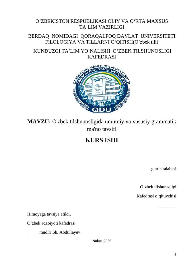 : O'zbek tilshunosligida umumiy va xususiy grammatik ma'no tavsifi