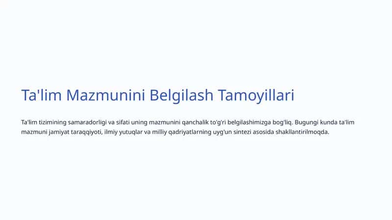 Ta'lim Mazmunini Belgilash Tamoyillari