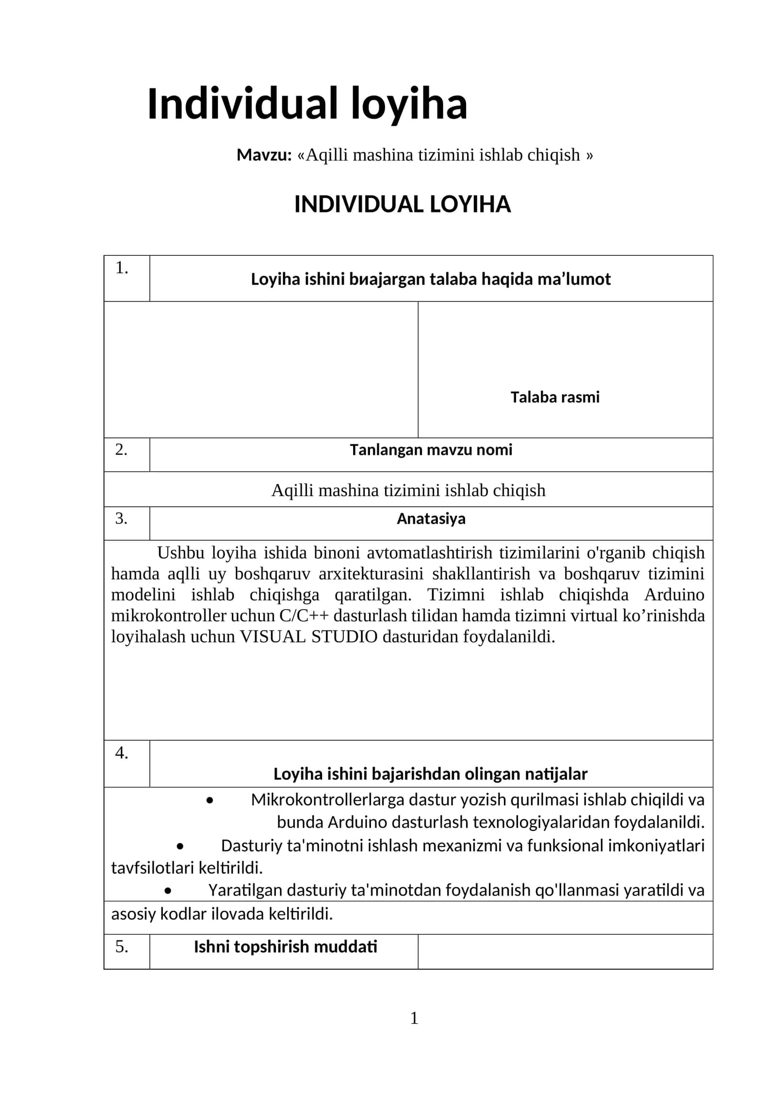 Aqilli mashina tizimini ishlab chiqish