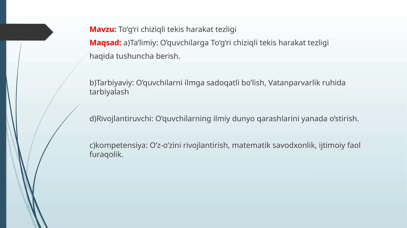 To‘g‘ri chiziqli tekisharakat tezligi