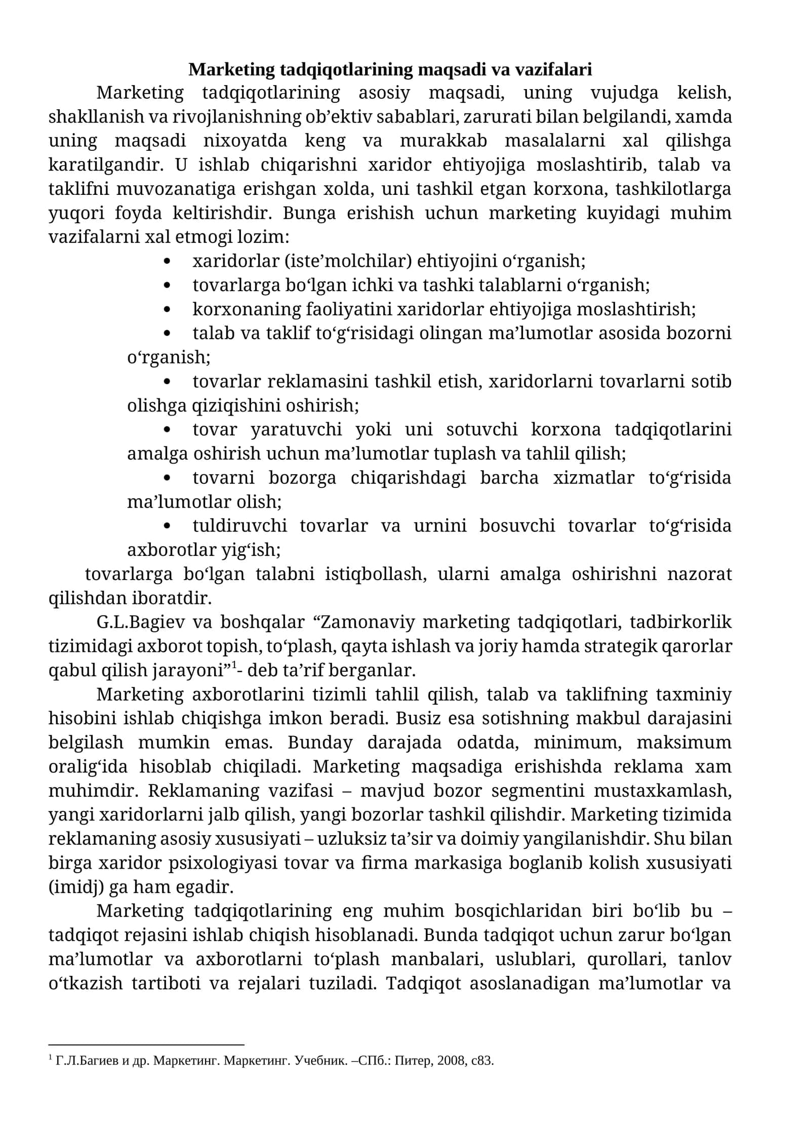 Marketing tadqiqotlarining maqsadi va vazifalari