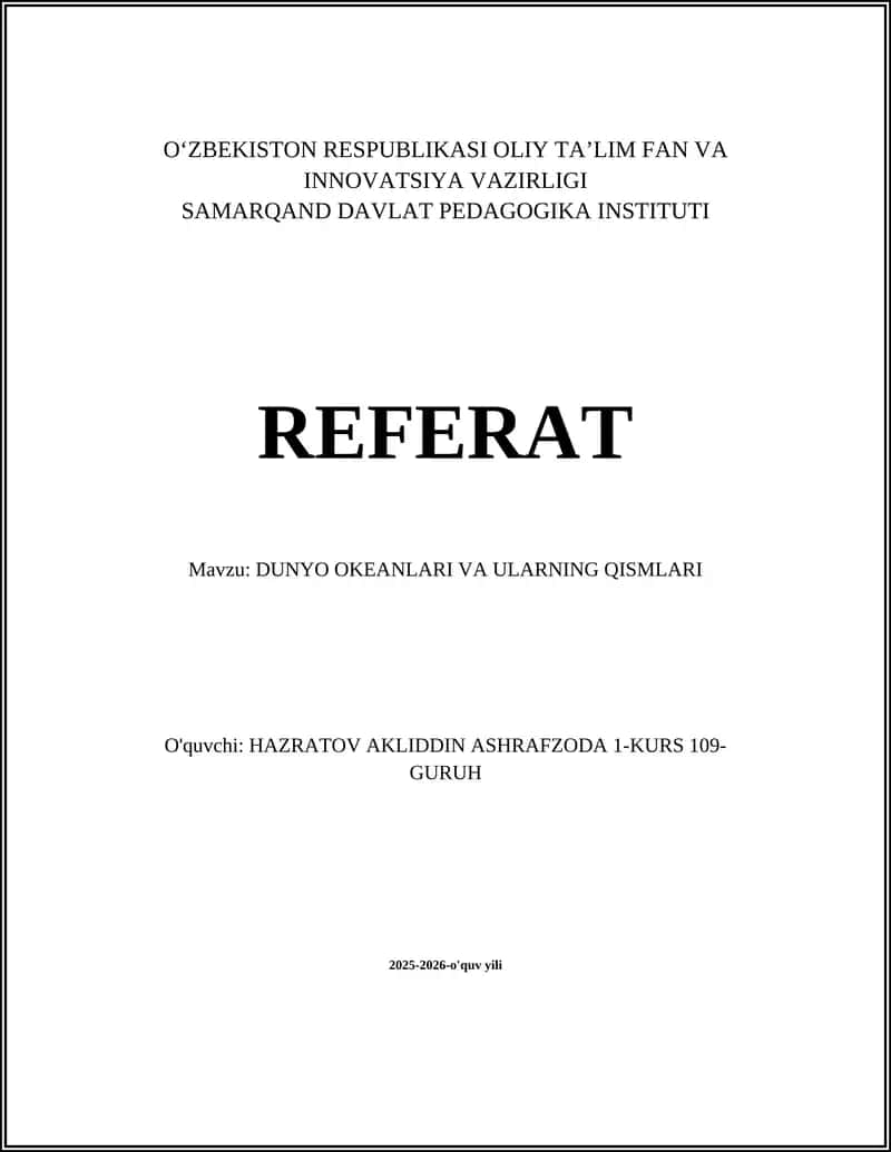 DUNYO OKEANLARI VA ULARNING QISMLARI
