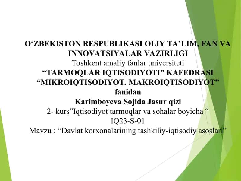 Davlat korxonalarining tashkiliy-iqtisodiy asoslari