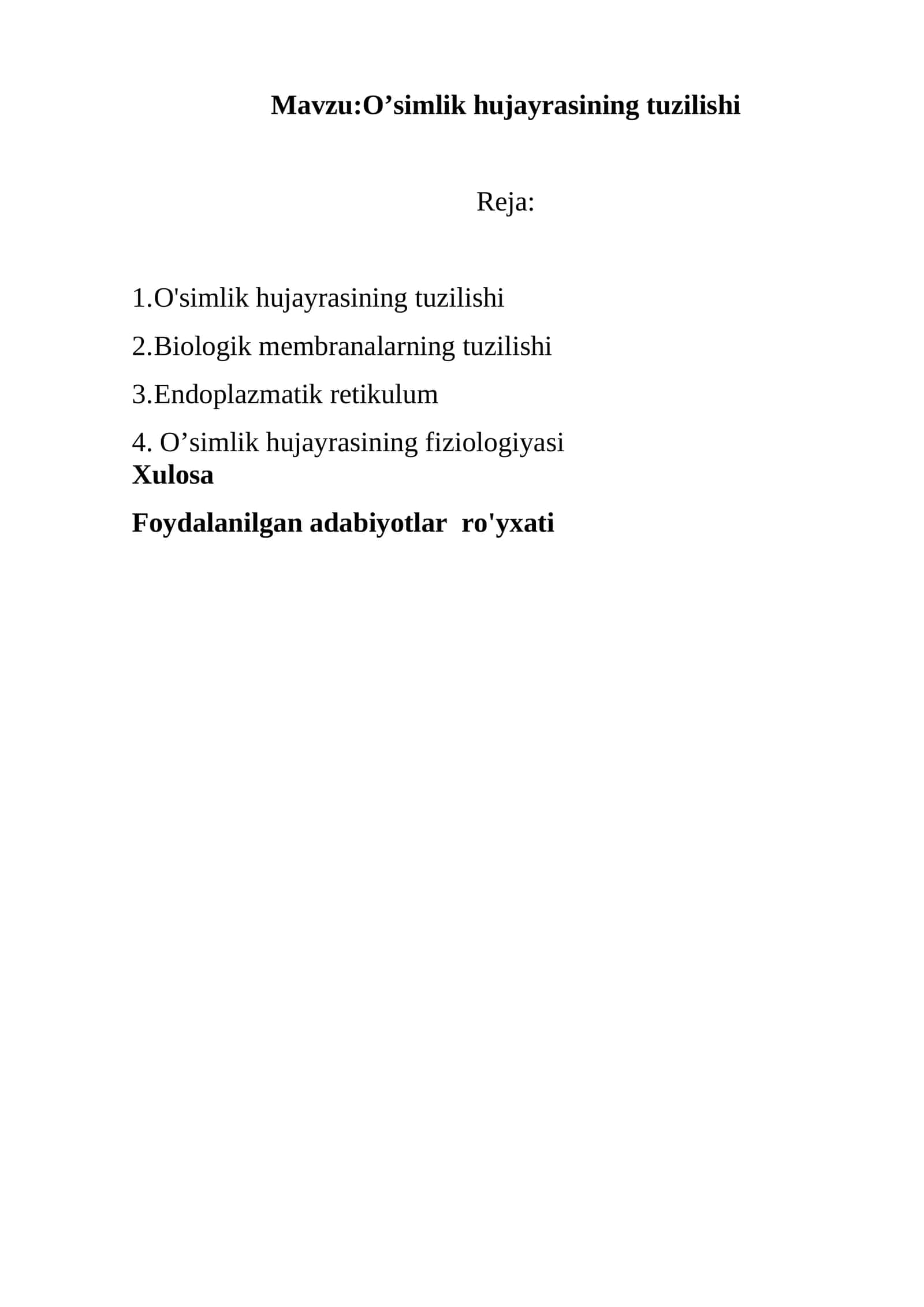 O’simlik hujayrasining tuzilishi