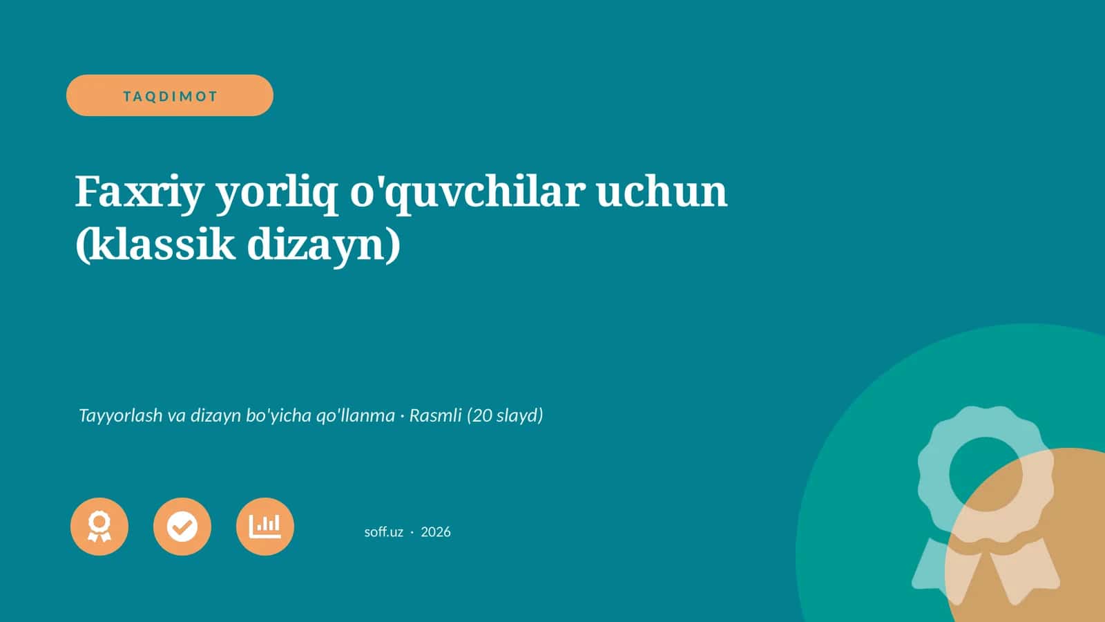 Faxriy yorliq o'quvchilar uchun (klassik dizayn)