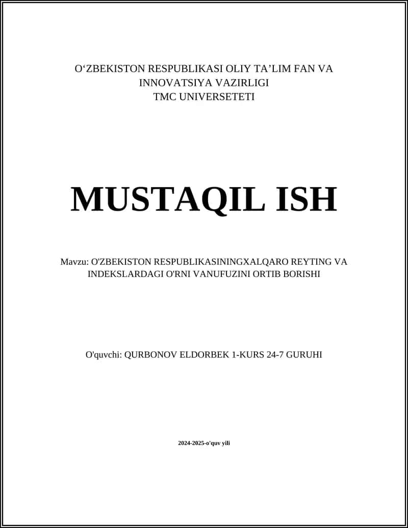 O'ZBEKISTON RESPUBLIKASI Iqtisodiy Osish Ko'rsatkichlari