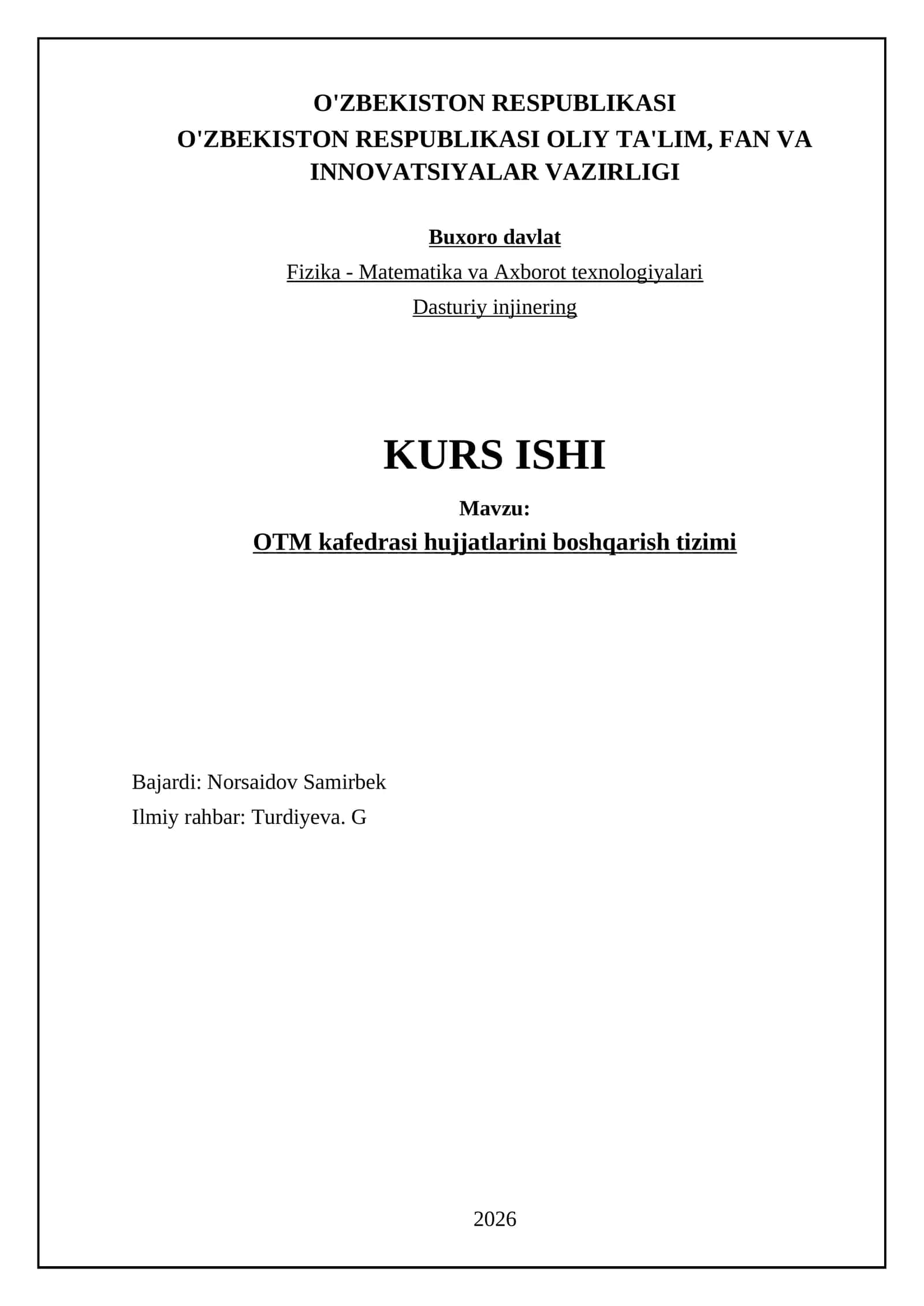 OTM kafedrasi hujjatlarini boshqarish tizimi