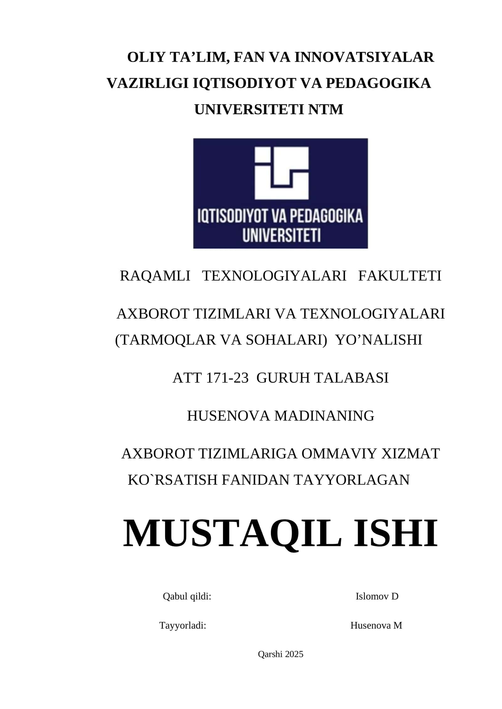 Markov jarayonlari va navbat tizimlarida tadbiqi