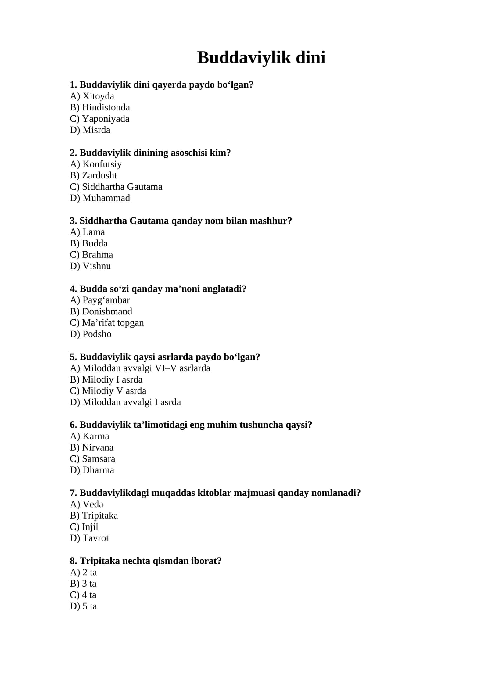 Buddaviylik dini (Test)