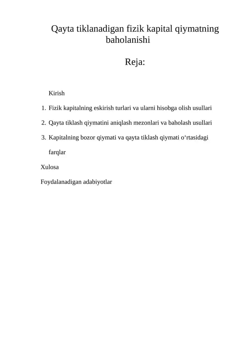 Fizik kapitalning qiymatini baholash