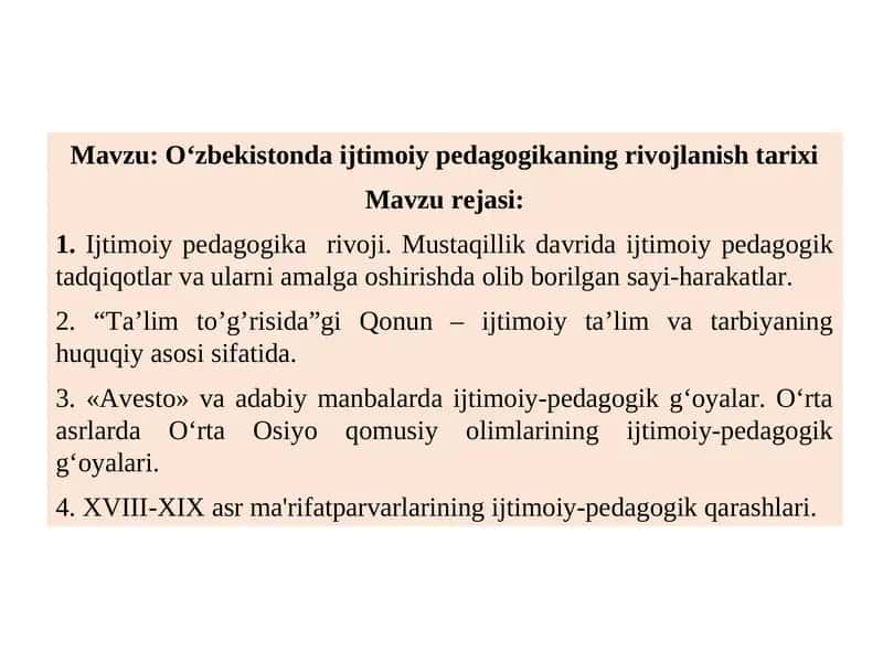O‘zbekistonda ijtimoiy pedagogikaning rivojlanish tarixi