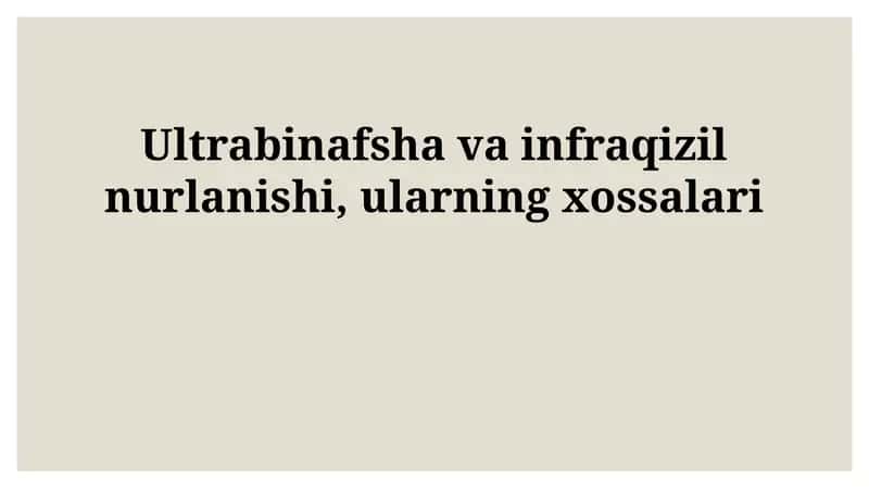 Ultraviyole va infraqizil nurlanish