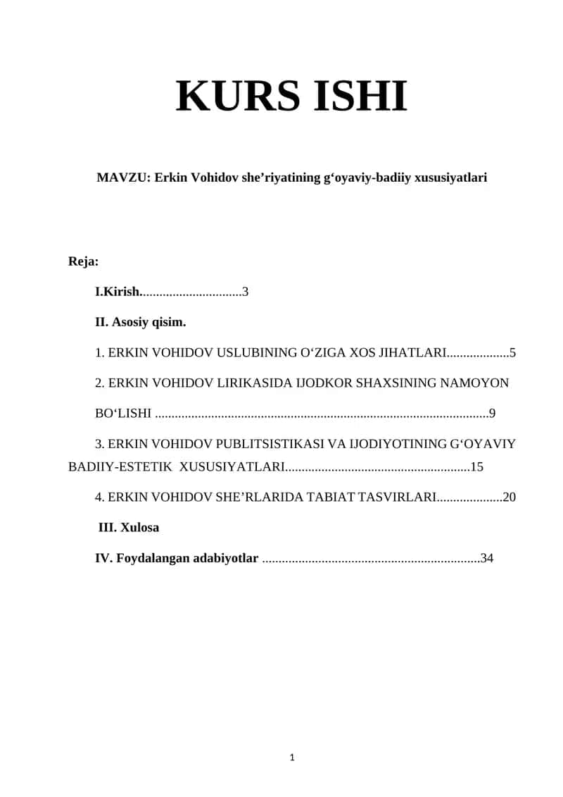 Erkin Vohidov she’riyatining g‘oyaviy-badiiy xususiyatlari