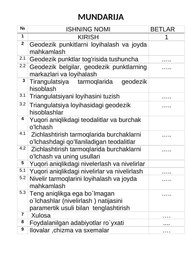 Geodezik punkitlarni loyihalash va joyda mahkamlash
