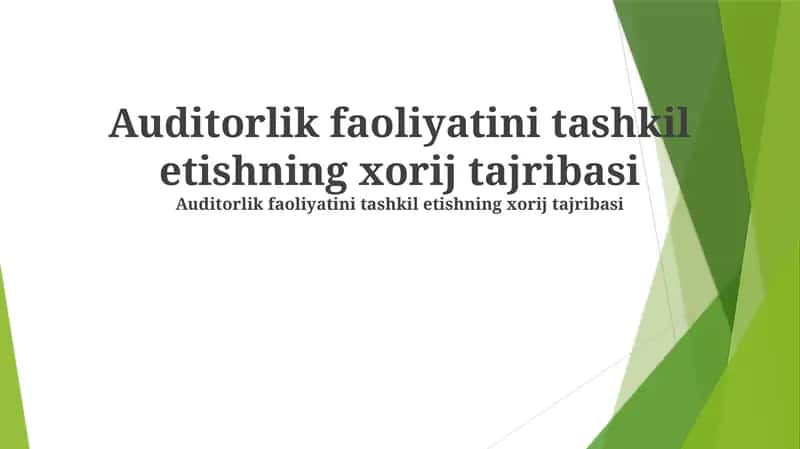Auditorlik faoliyatini tashkil etishning xorij tajribasi