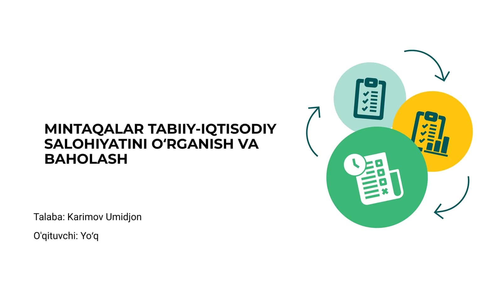 Mintaqalar Tabiiy-Iqtisodiy Saloqiyatini O‘rganish va Baholash