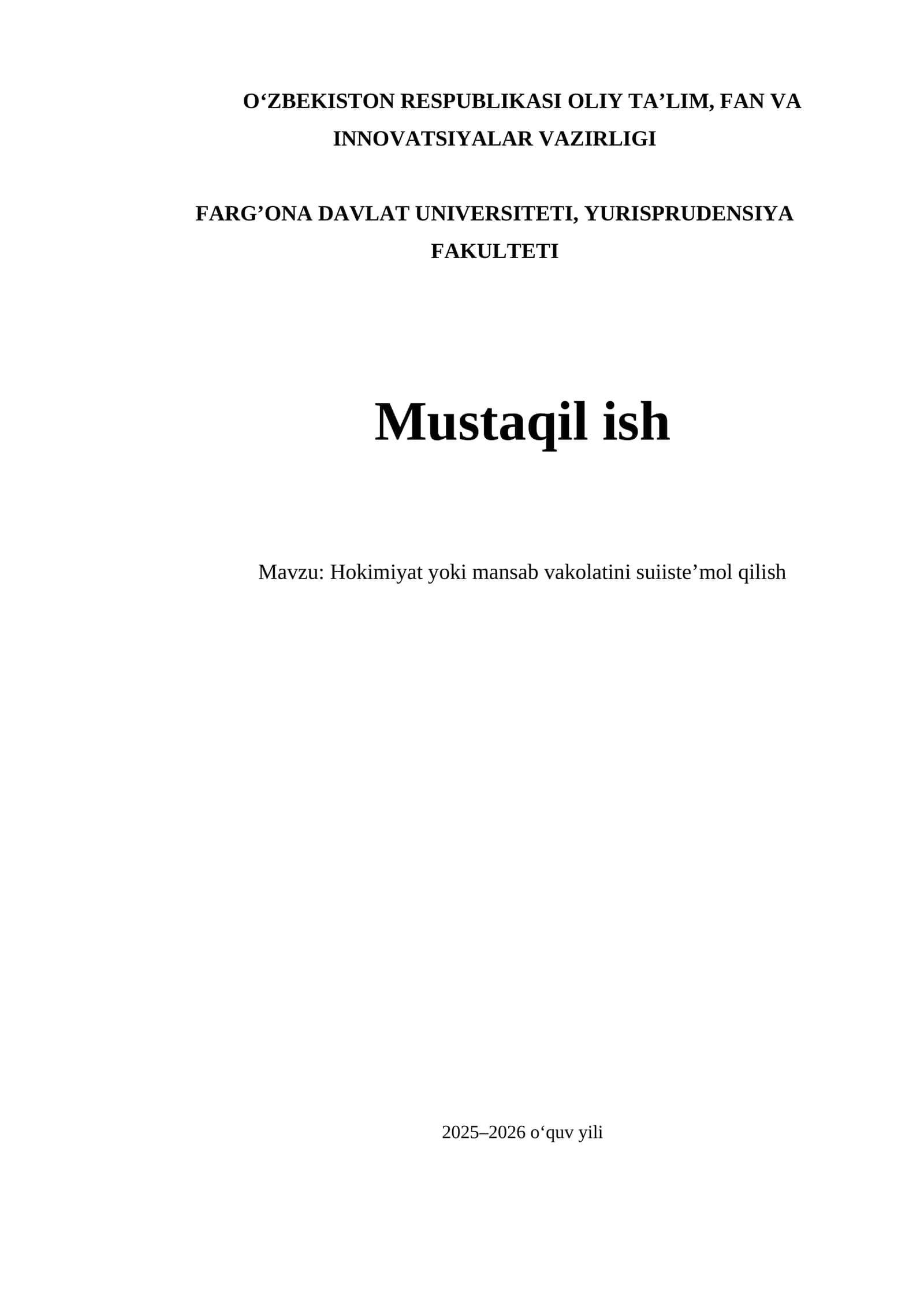 Hokimiyat yoki mansab vakolatini suiisteʼmol qilish