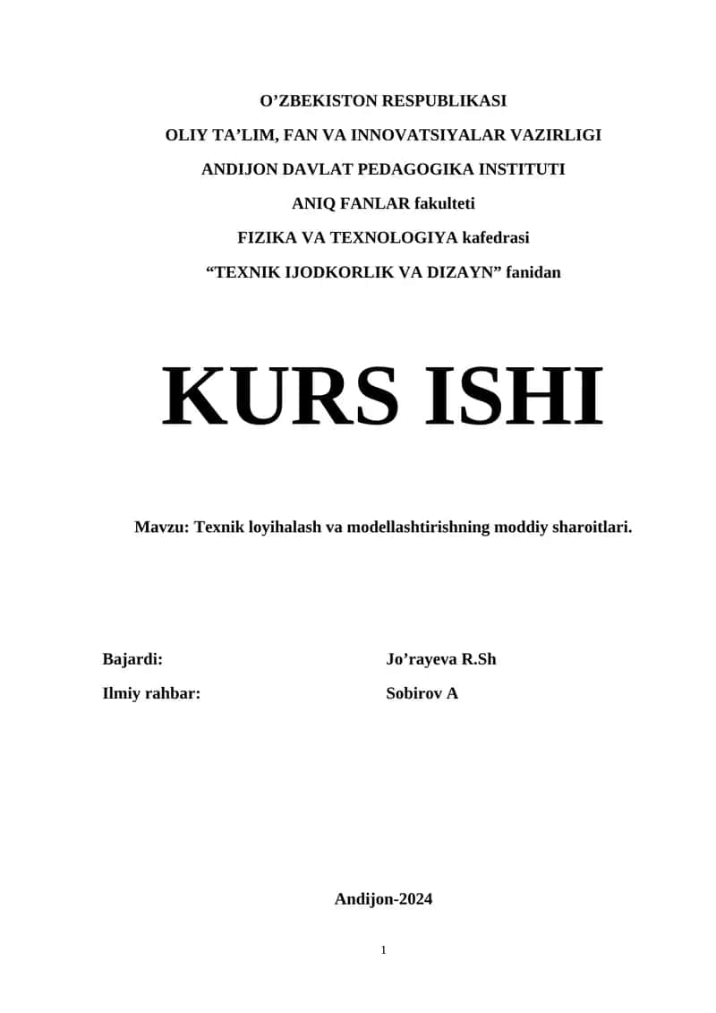 Texnik Ijodkorlik Va Dizayn Kurs Ishi