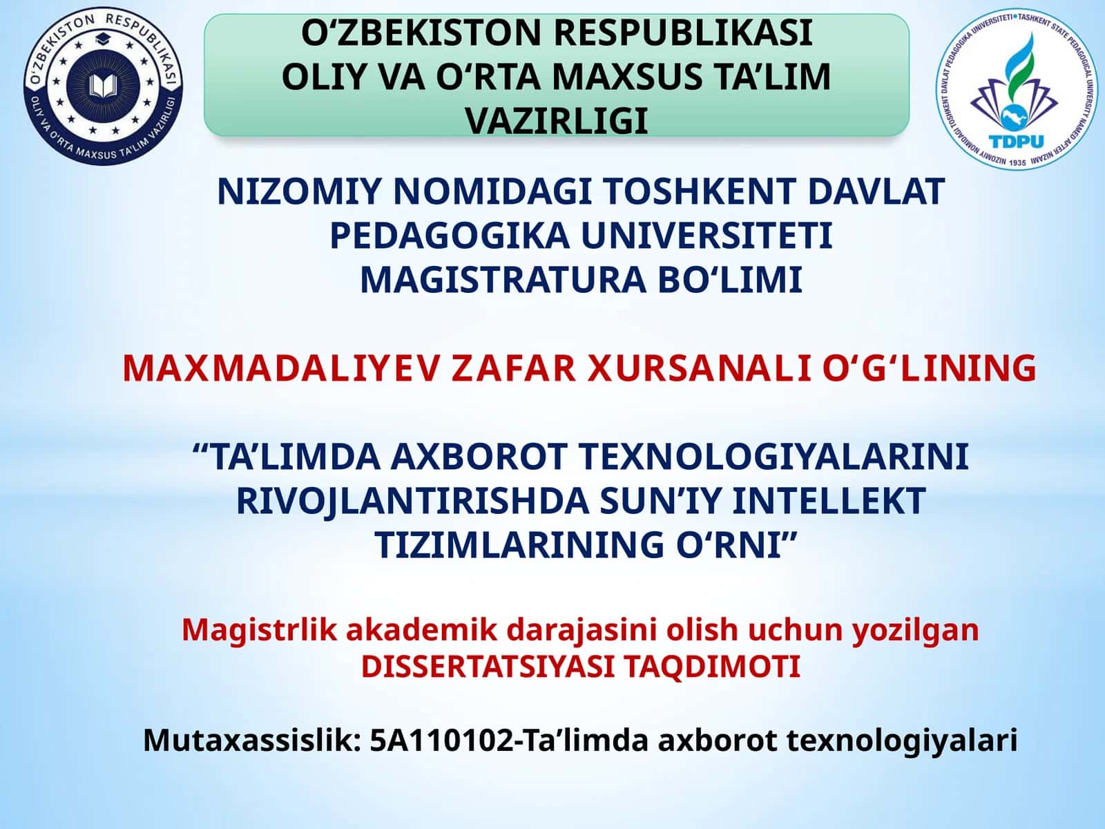 "TA’LIMDA AXBOROT TEXNOLOGIYALARINI RIVOJLANTIRISHDA SUN’IY INTELLEKTTIZIMLARINING O‘RNI"