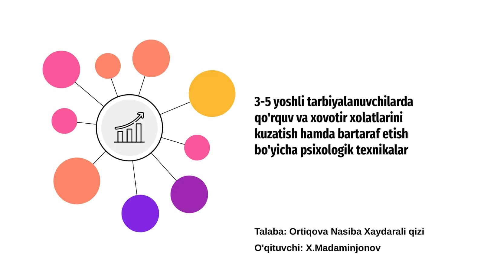 3-5 yoshli tarbiyalanuvchilarda qo'rquv va xovotir xolatlarini kuzatish hamda bartaraf etish bo'yicha psixologik texnikalar