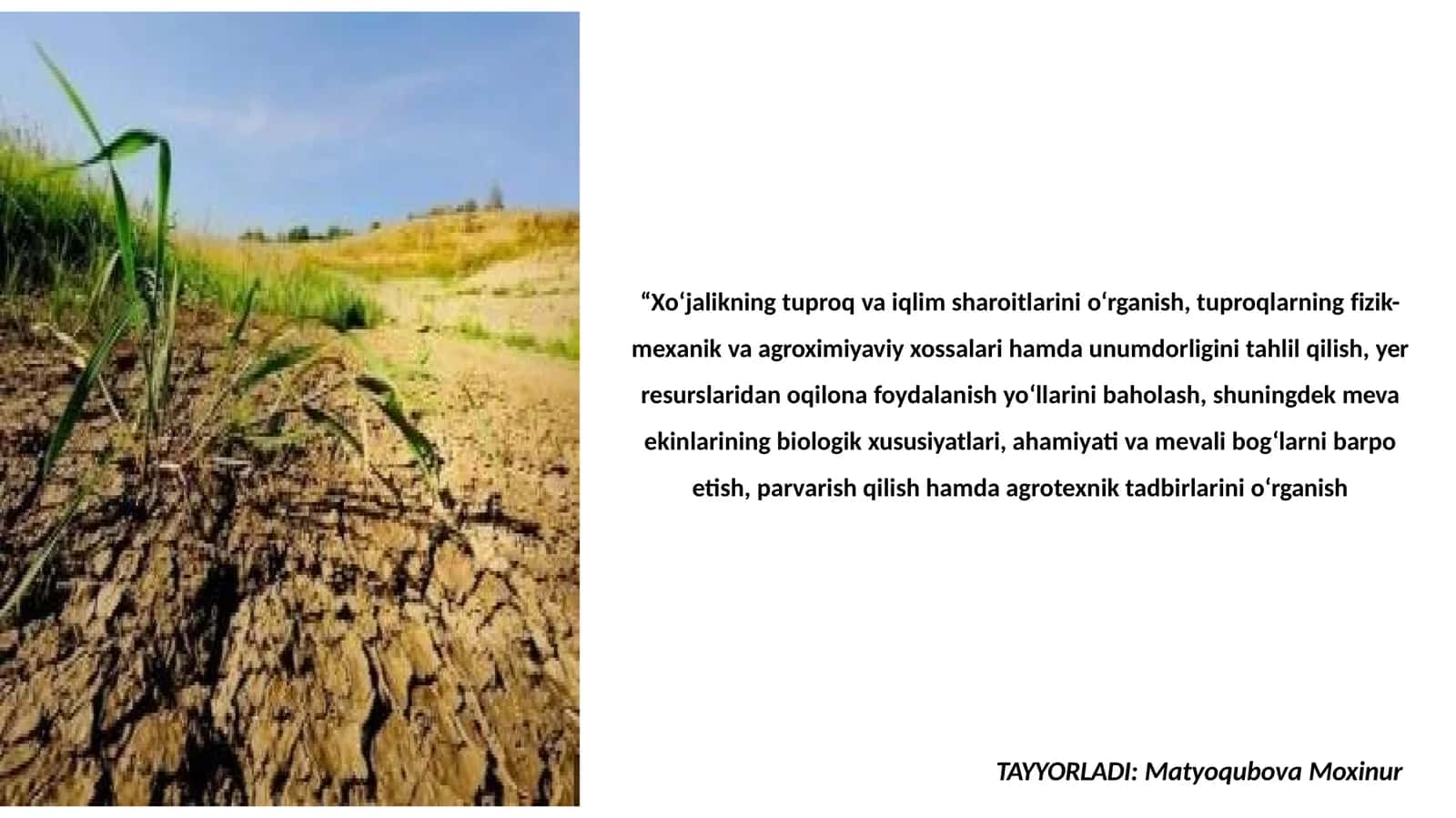 Xo‘jalikningtuproqvaiqlimsharoitlarinio‘rganish