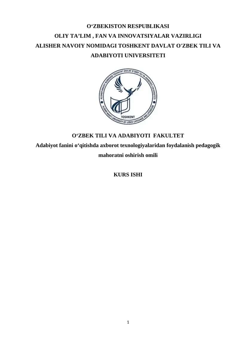 Adabiyot fanini oʻqitishda axborot texnologiyalaridan foydalanish