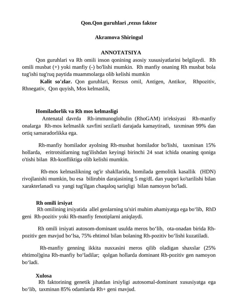 Qon guruhlari,rezus faktor