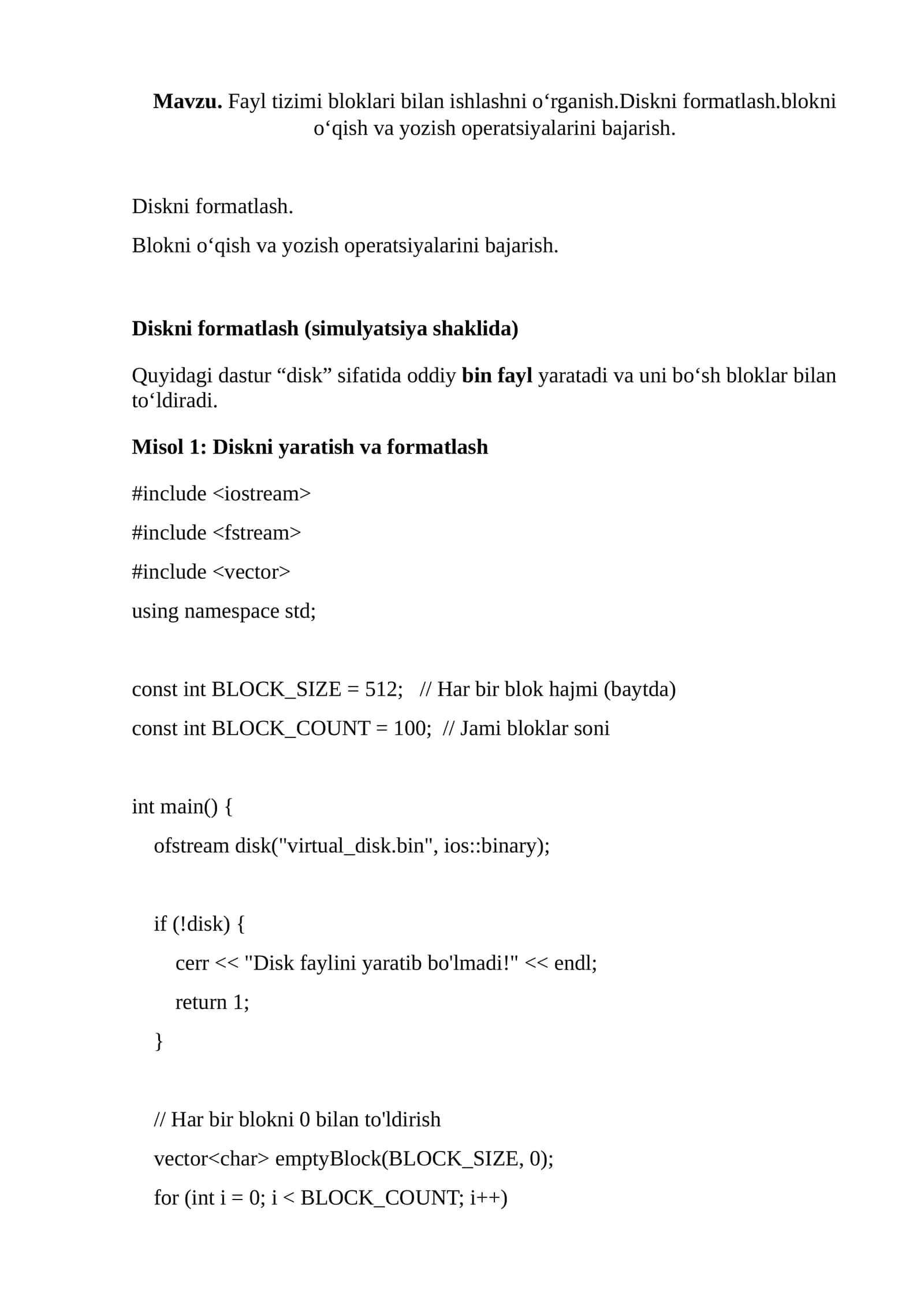Diskni formatlash