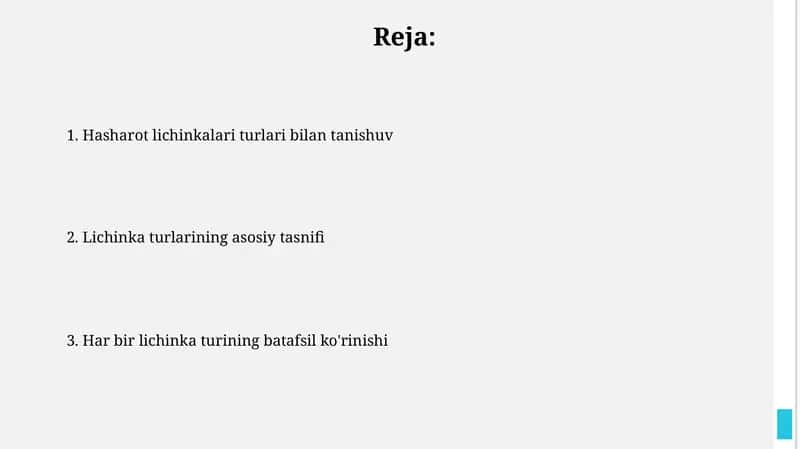Hasharot lichinkalari turlari bilan tanishuv