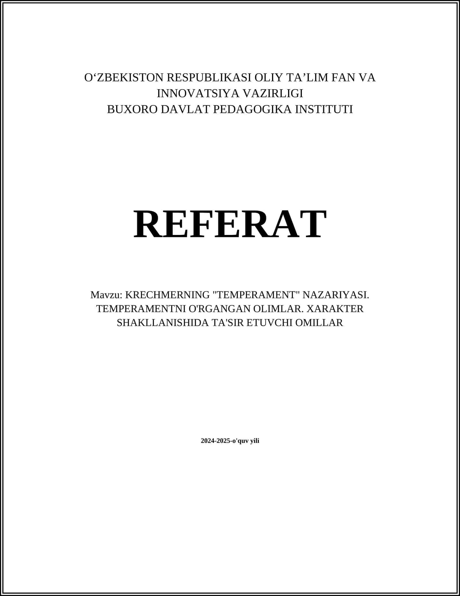 Krechmerning "Temperament" Nazariyasi