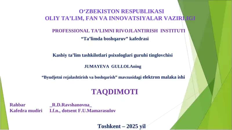 Byudjetni rejalashtirish va boshqarish