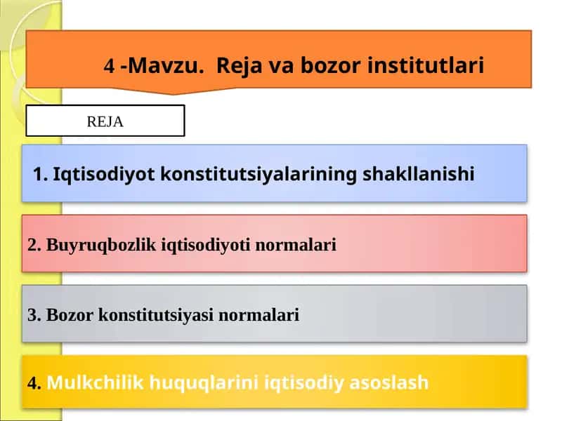 4-Mavzu.Rejavabozor institutlari