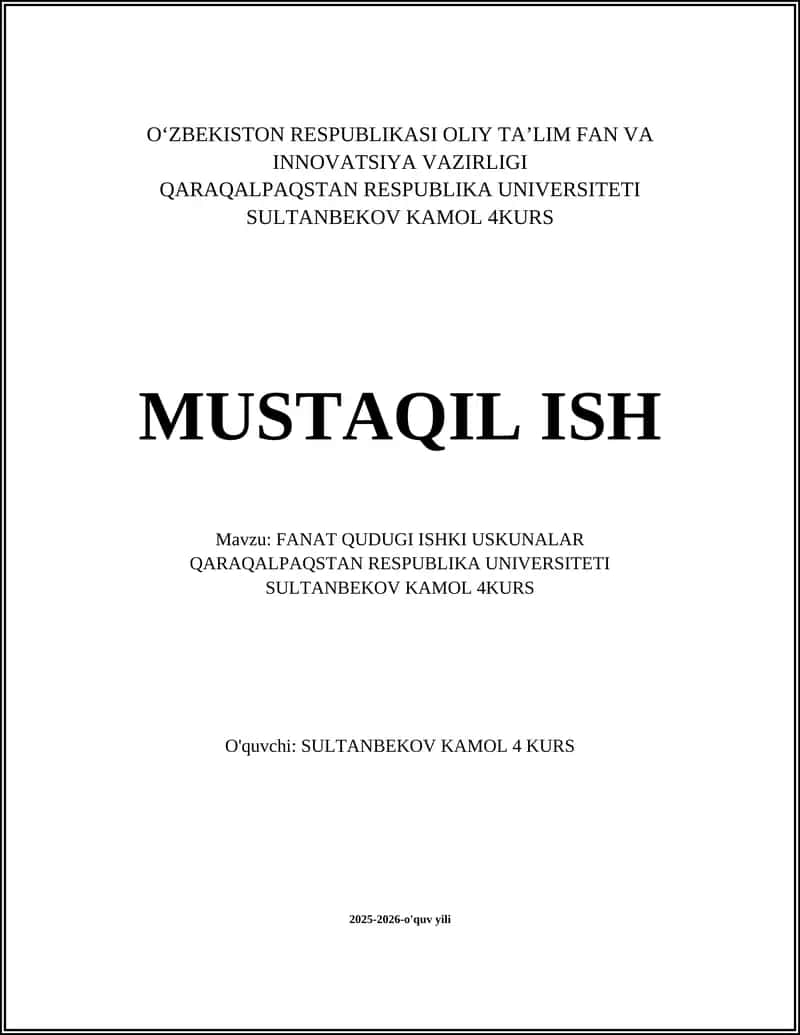 Fanat Qudugi Ishki Uskunalar
